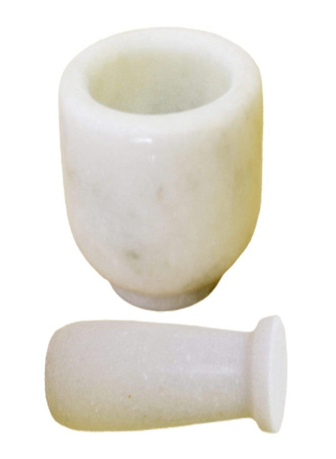 KunhaR Natural White Marble Mortar and Pestle Set, Imam Dasta, Ohkli Musal, Kharal - 3 x 2.5 Inches, White, (Half Polish) - Image 5